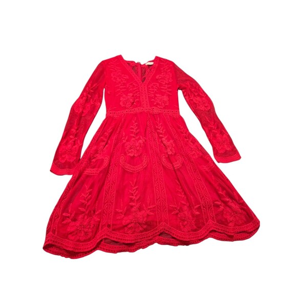 Altar'd State Lavesta Dress M Red Floral Lace Romantic Whimsical Embroidered A35 - Picture 6 of 12
